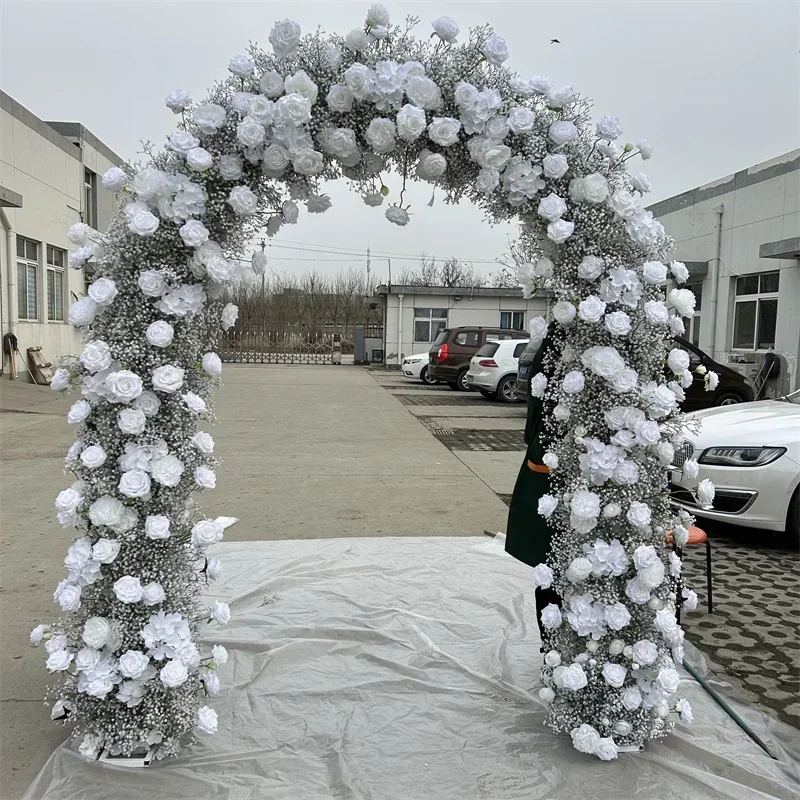 Hot salesHot sales8 foot high hot selling fake white rose arch for wedding decoration