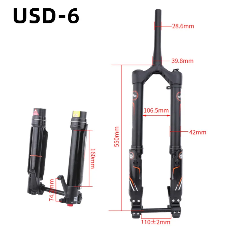 DNM USD-6 USD-6S FAT Forcella anteriore da neve da 26/27,5 pollici 15x150MM Forcella anteriore con sospensione per mountain bike 110x15MM USD6 Corsa