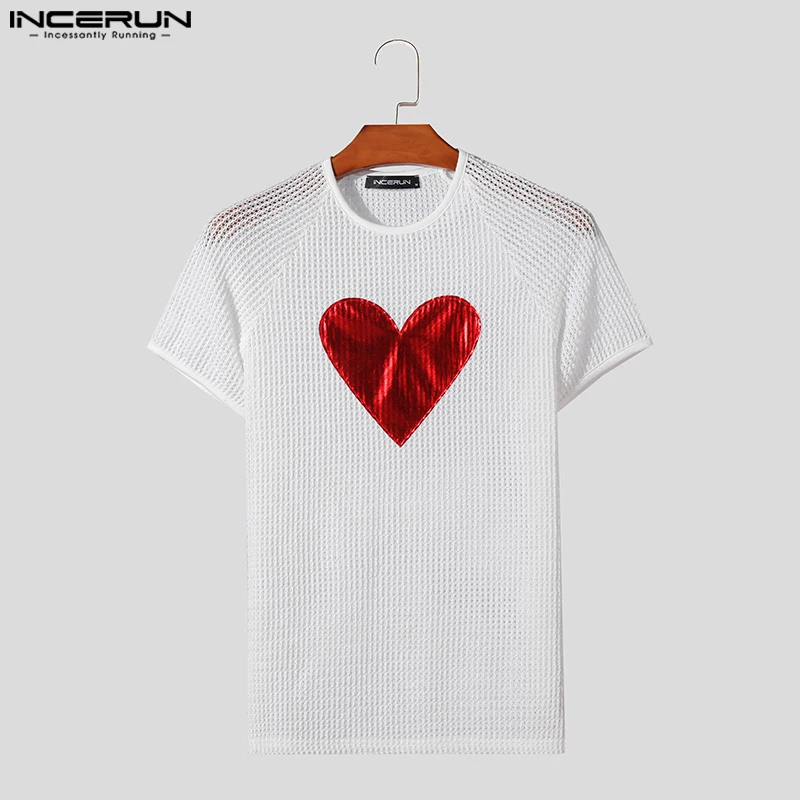 2024 Men\'s T Shirt Hollow Out Patchwork Transparent O-neck Short Sleeve Streetwear Men Clothing Fashion Camisetas INCERUN S-5XL