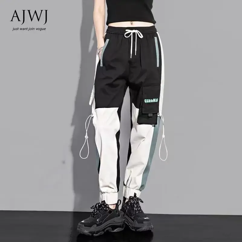 New Women Cargo Pants Ins Harem Pants Fashion Punk Pockets Jogger Trousers Chain Harajuku Elastics High Waist Streetwear 91