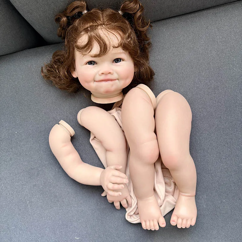 60cm 24inch Raya Lifelike Unfinished Reborn Doll kit painted Doll kit Doll parts with Curly Brown hair