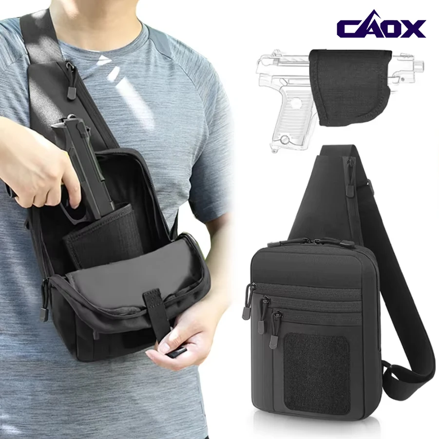 CAOX Tactical Pistol Gun Bag Concealed Carry Gun Holster Handgun Storage Chest Bag EDC Tool Bag Pistol Gun Shoulder Sling Bag