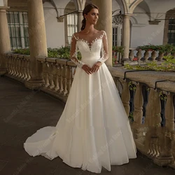 Celebrity Sweetheart Collar Wedding Dresses Long Sleeve A-Line Tulle Prom Gowns Formal Lace Applique Party Lady Vestido De Novia