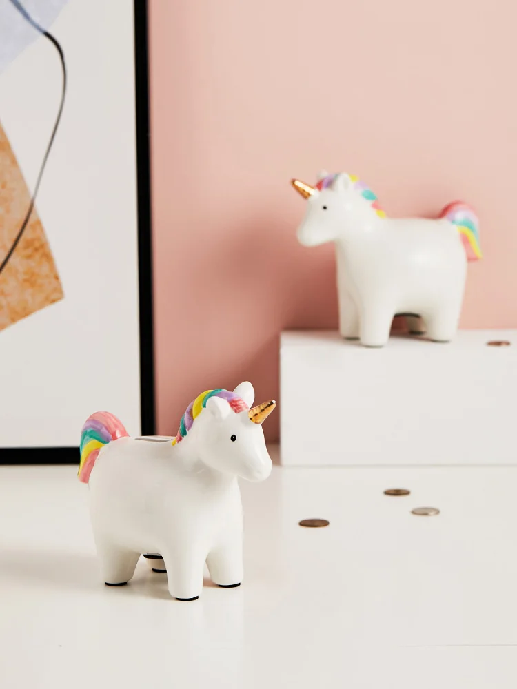 Ins Popular Nordic Desktop Organizer Cartoon Animal Unicorn Money Box Coin Storage Holder Cute Ceramic Piggy Bank For Kids