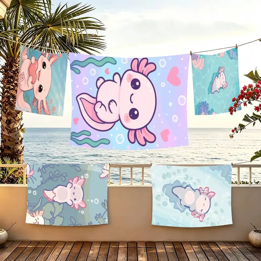 C-Cute Pink A-Axolotl Cartoon flag For Camping Party Picnic Studio Booth Background Wall Interior Decoration Banner
