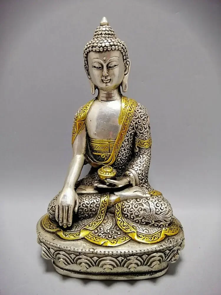 

Old Tibetan Buddhism Tibet Silver Gilt Handmade Work Shakyamuni Buddha Statue