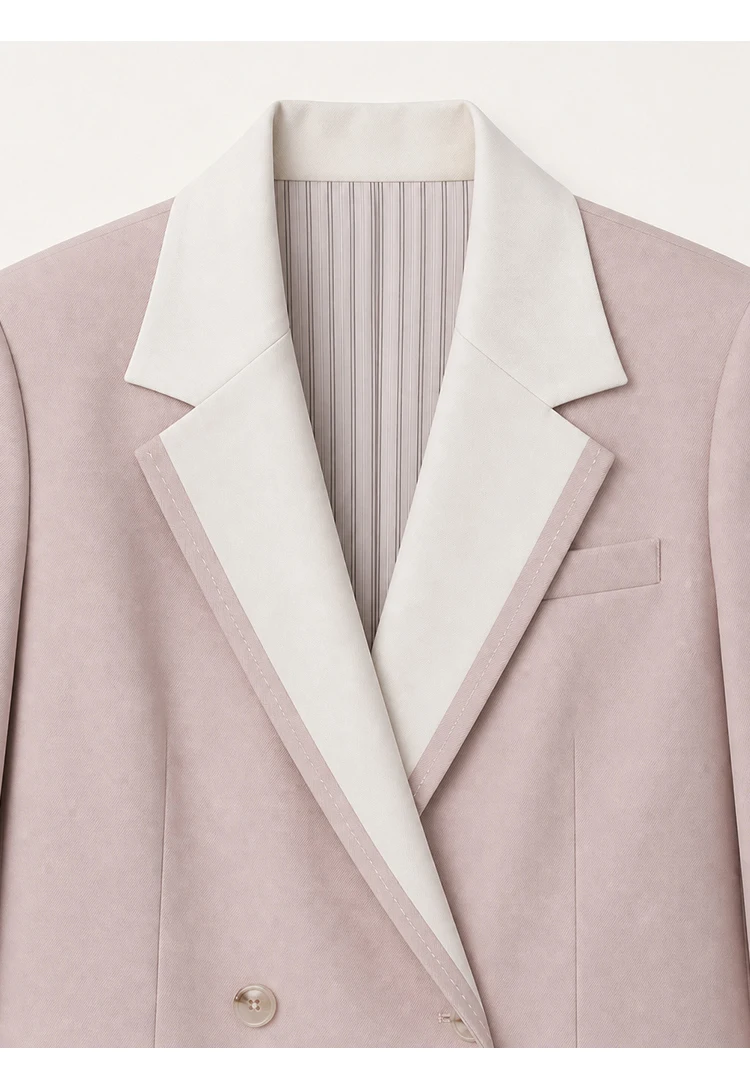 K2547W Designer-Stil Damen-Wollblazer Zweifarbige Patchwork-Jacke mit Revers Premium-Wollmischmantel – Detail 19