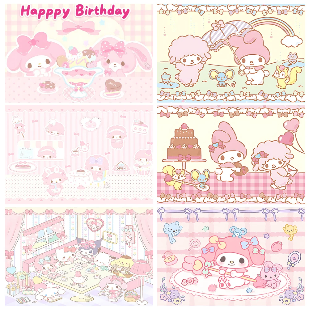 

Cute Sanrio Melody Birthday Party Decorations Background Girls Pink Soft Room decor Banner Baby Shower Supplies Kids Gifts