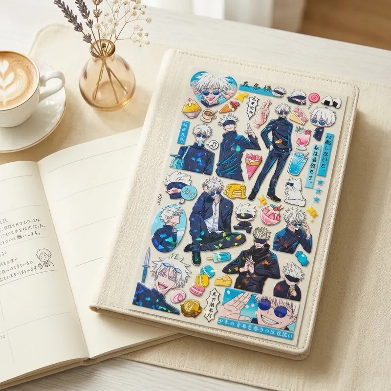 Anime Die Cut Sticker Sheet Durable Vinyl Cartoon Stickers Cute Boy Dessert Glossy Holographic Decal for Laptop Water Bottle