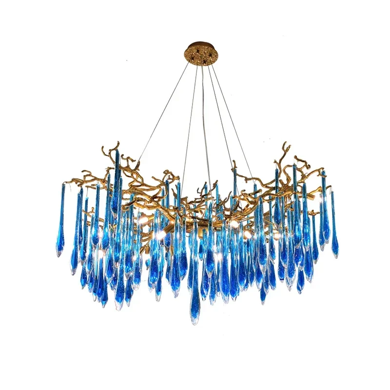 Nieuwe trendy luxe klassieke blauwe kristallen LED hanglamp glans kroonluchter verlichtingsarmatuur voor woonkamer