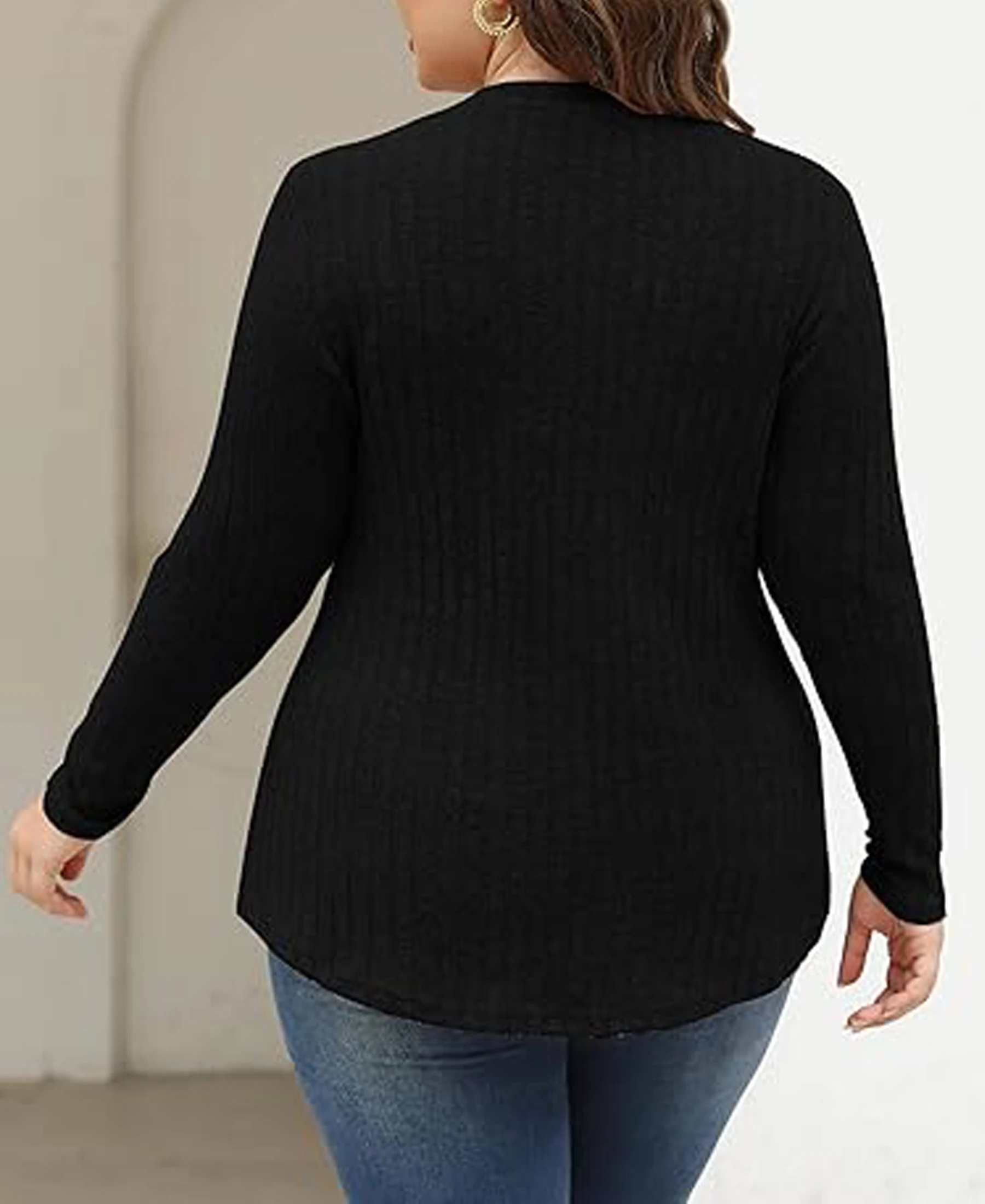 2024 plus Size Large size autumn and winter long sleeved top for women V-neck button top loose fit