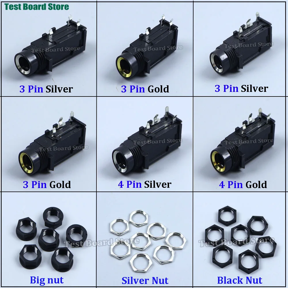 

2/5/10pcs DIY 6.35mm 6.5mm Jack Gold Plated 3/4Pin Stereo Dual Channel Microphone Socket 6.35 /6.5 Audio Straight jack Connector