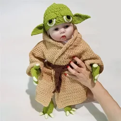 2024New Baby Yoda Children Clothes Set Crochet Yoda Halloween Costume Newborn Baby Yoda Cartoon Clothing Five Piece Knit Set