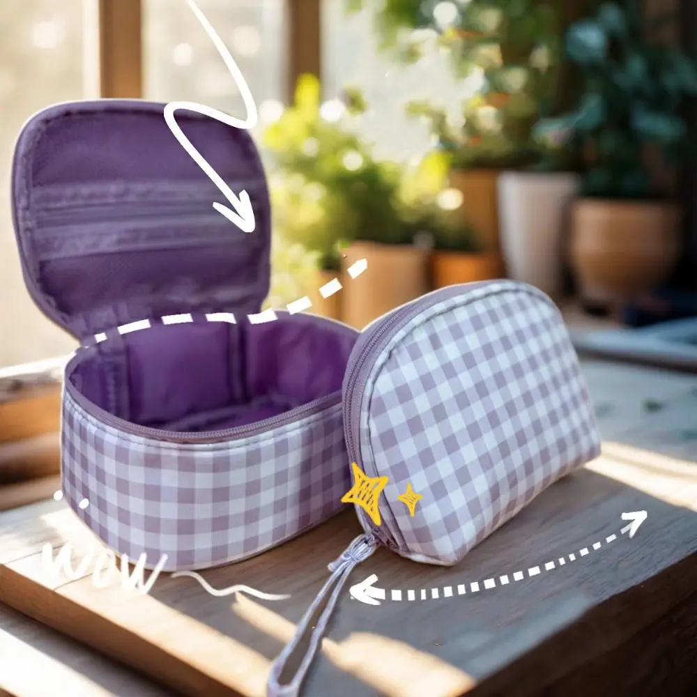 

Oxford Cloth Red Plaid Makeup Bag Waterproof Large Capacity Nylon Cosmetic Bag Multifunctional Toiletry Organizer Bag Unisex