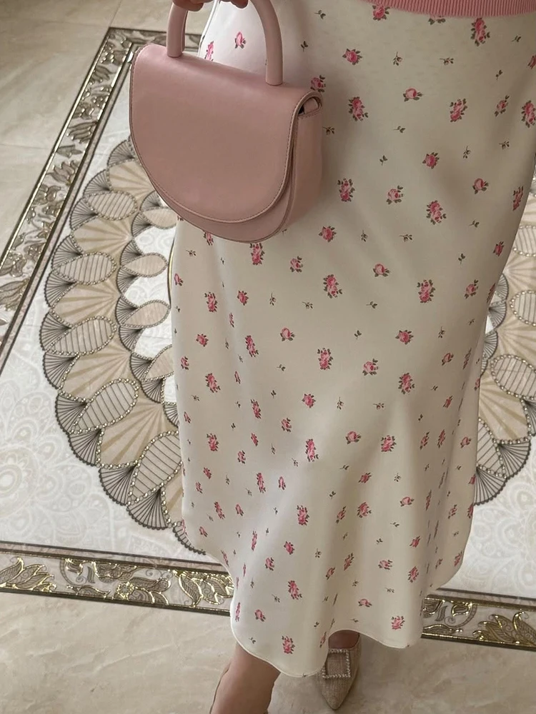 Tornova 2025 nouvelle fleur imprimé jupe femme Satin drapé élégant taille haute jupe mode mince mi-longue jupe femmes décontracté