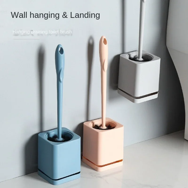 Toilet Brush Household Plastic Long Handle Toilet Brush Punch-Free Wall Hanging Floor with Base Toilet Brush Cleaning Set