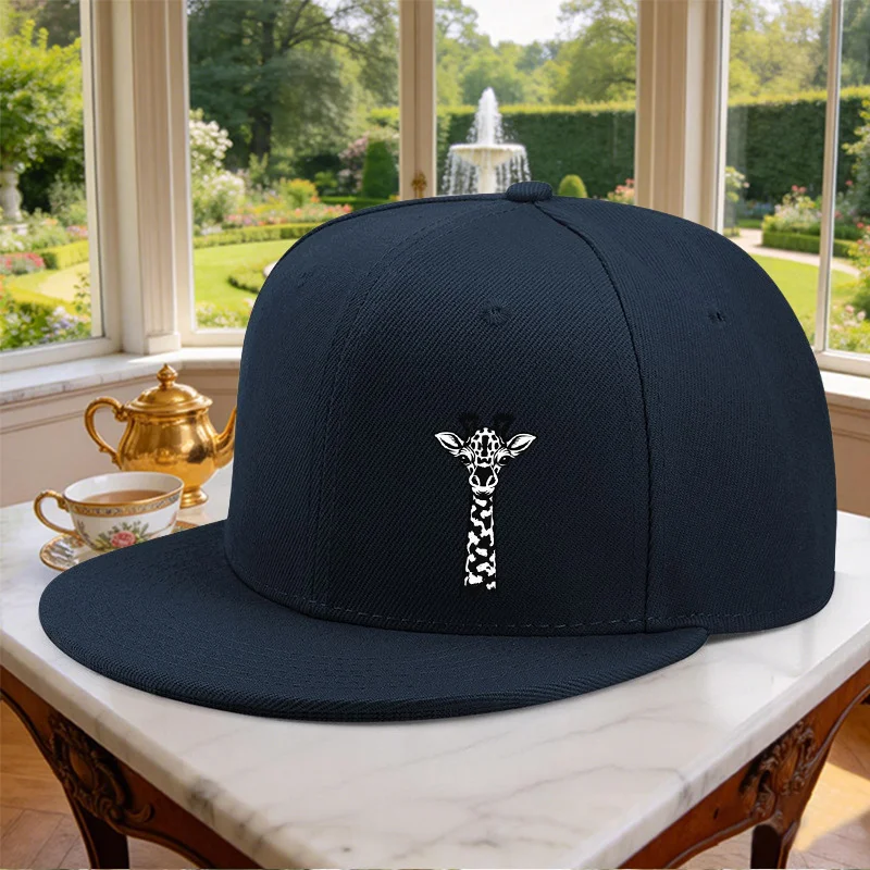 Giraffe Print Snapback Baseball Cap Unisex Adjustable Flat Brim Hat for Outdoor Sports Daily Wear