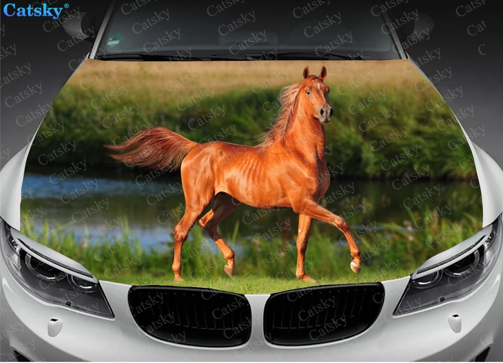 Horses Running on The Grass Car Hood Vinyl Stickers Wrap Film Engine Cover Decal Universal Auto Accessories Hood Protective Film