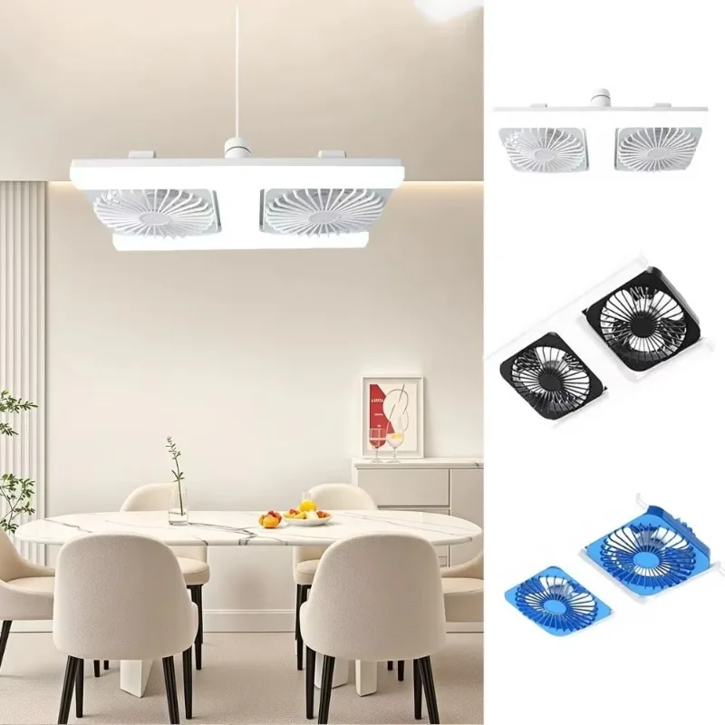 

Потолочный светильник 2-в-1 с двумя вентиляторами и LED-подсветкой, цоколь E27, бесшумный вентилятор-лампа для спальни, гостиной, столовой