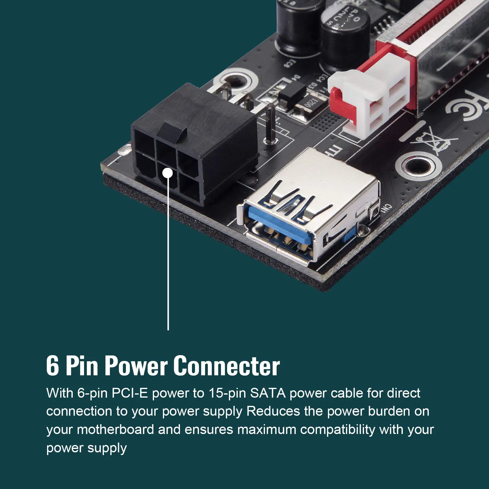 10Pcs VER009S Plus PCI-E Riser Card 009s Plus PCI Express Riser Adapter Molex 6Pin SATA to USB3.0 Cable 1X 16X Extender