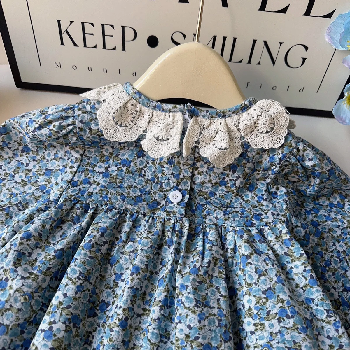 2025 New Floral Dress For Girls Lace Lapel Little Girl Cotton Dress Spring Blue All Print Clothing 2 3 4 5 6 7 8 9 10 Size