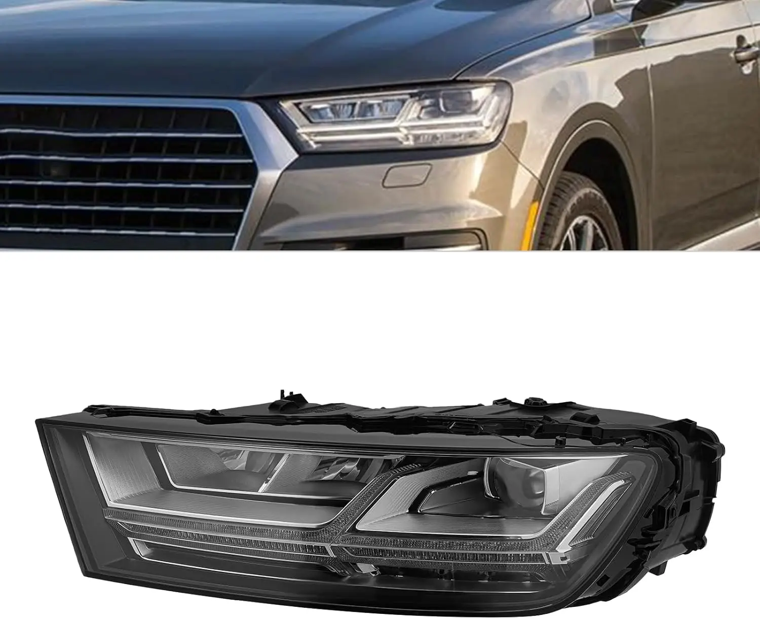 

1PCS For AUDI Q7 2017-2019 Full LED Headlight w/LED DRL Front Headlamp Assembly Black Housing Clear Lens W/O AFS