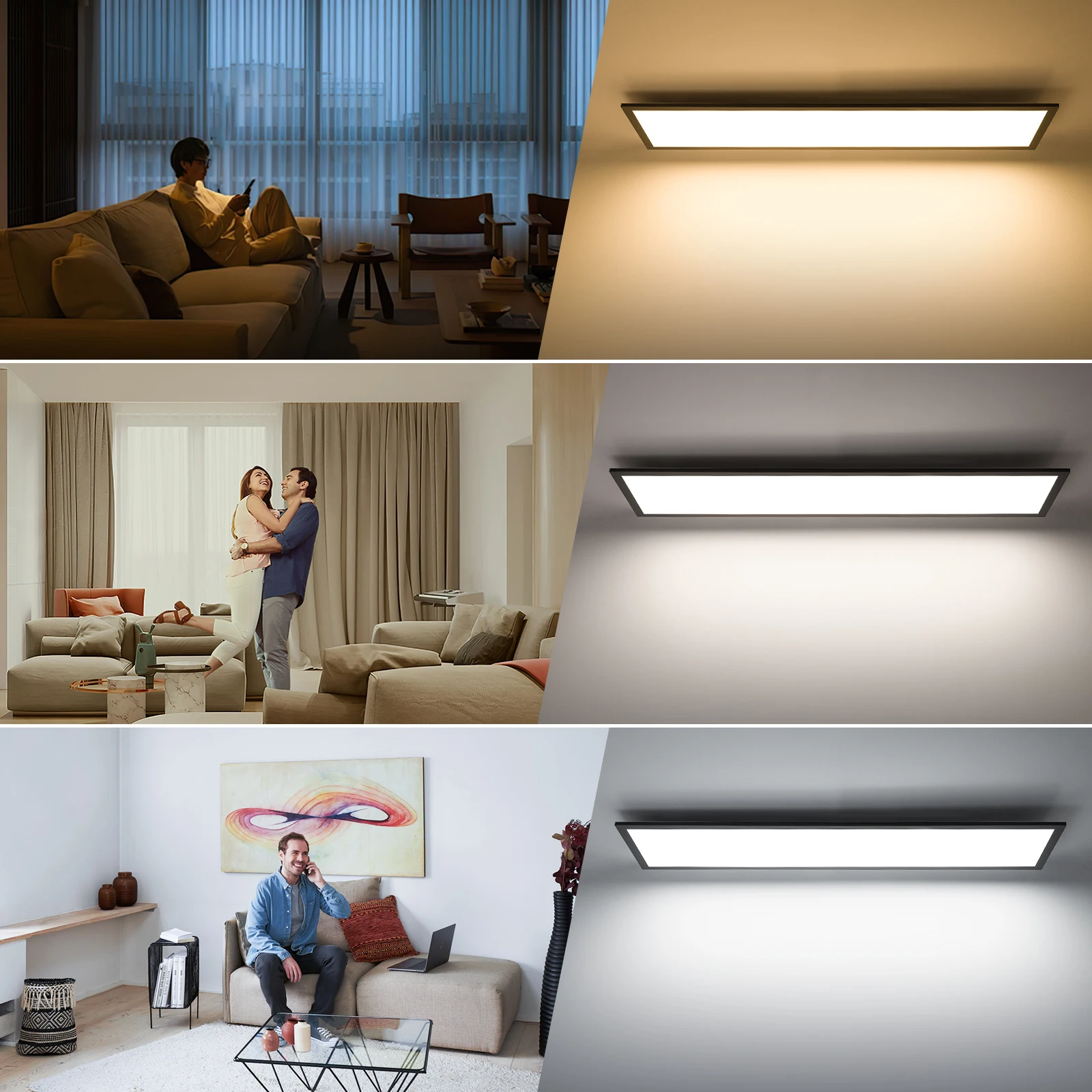 LED Panel Ceiling Light 100×25cm, 30W 3300LM, Dimmable 3000–6500K with Remote & Memory for Living Room Bedroom Kitchen