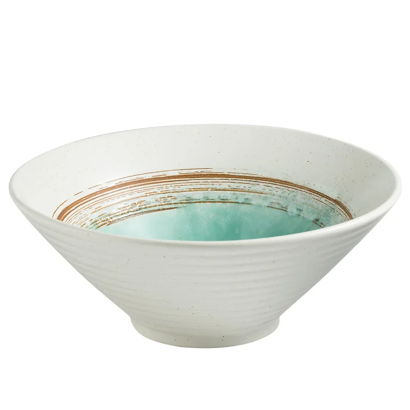 Creative Ceramic Bowl Japanese Ramen Bowl Household Soup Noodle Large Bucket Horn Bowl Tableware Set