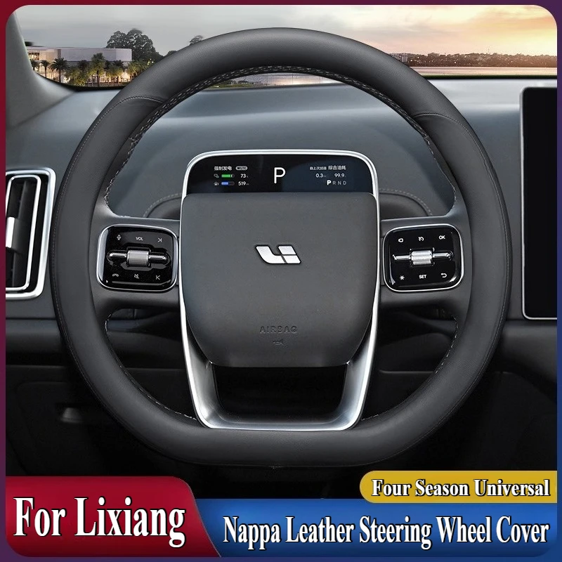 

For Ideal Lixiang L7 L8 L9 MEGA Nappa Leather Steering Wheel Cover Anti Slip Four Season Universal Car Interior Accessories