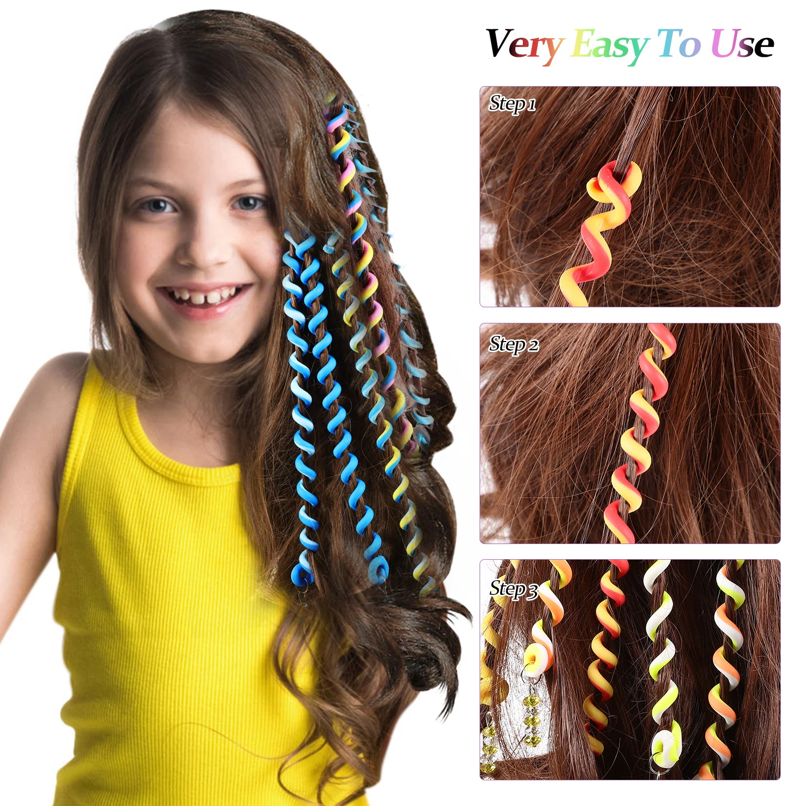 

42 шт. красочные инструменты для плетения, спиральные аксессуары для укладки для эластичного быстрого восстановления, витой инструмент, вьющиеся, прямые, средние