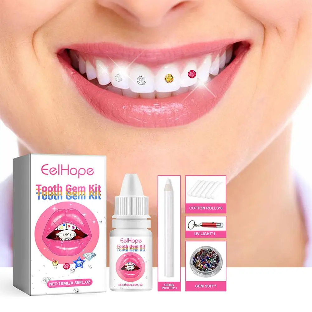 Eelhope Tooth Jewelry Kit DIY Teeth Gems Kit With Glue Clear Light And Precious Glittering Tooth Decoration Stone Teeth Jew C3S0