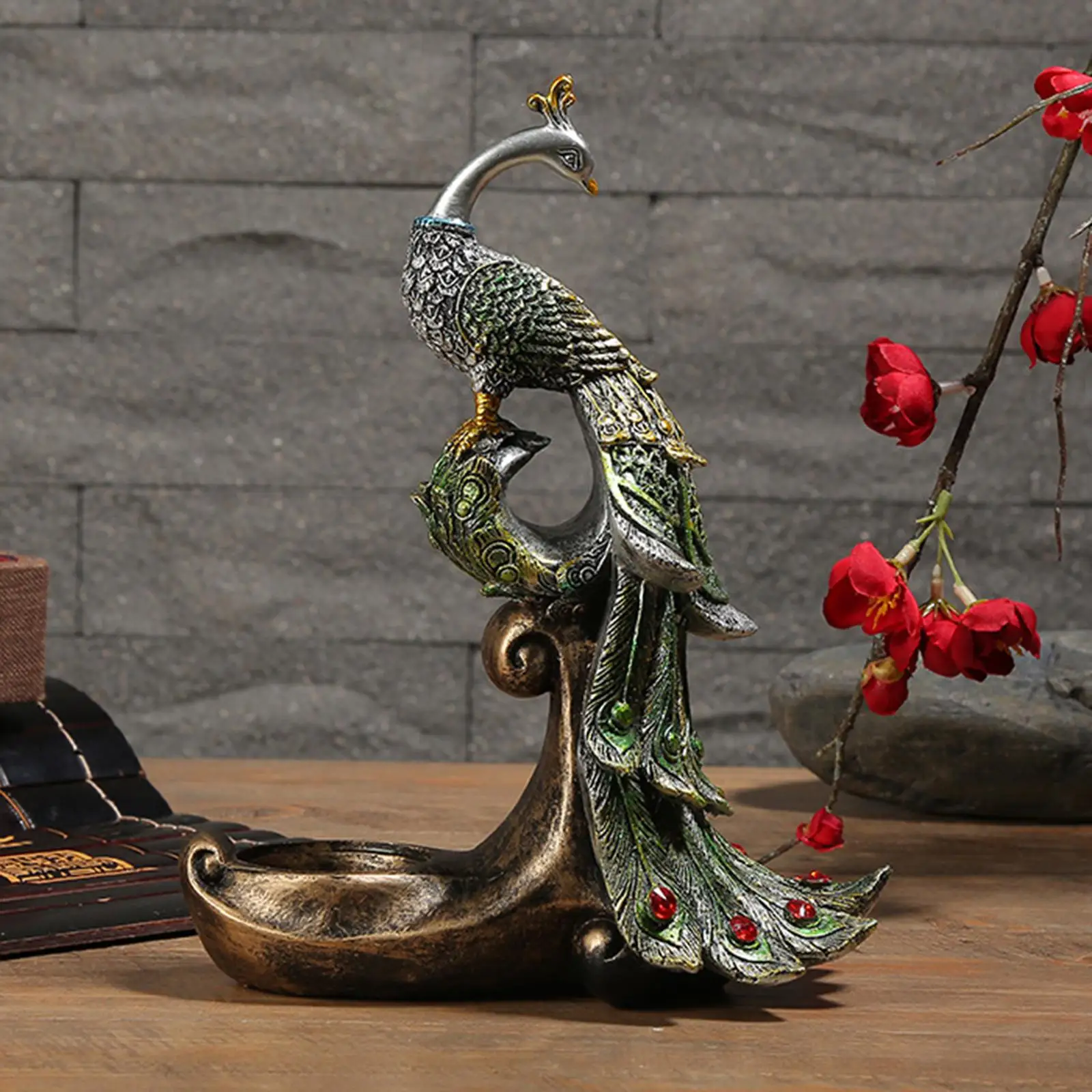 Hand Painted Peacock Candle Holder Candlestick Tea Light Holder Sculpture for Table Centerpiece Home Decor Housewarming Gift