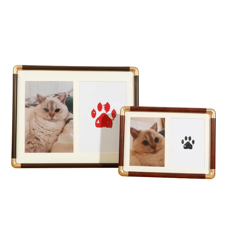 Pet Paw Print Memorial Frame Cat Dog No Clean Ink Pad 7 8 10 Inch Imitation Brass Corner Tabletop Stand Baby Gifts Paw Print
