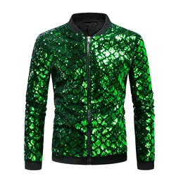 #4122 Spring Autumn Plaid Sequins Jacket Men Shinny Black Blue Green Streetwear Hip Hop Jackets And Coats Outerwear Men's Jacket