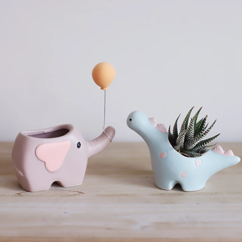 Creative Flower Shape Plant Pot Ceramic Pots For Flowers Cartoon Elephant Dinosaur Succulent Pot Cute Home Decor Maceta Casa