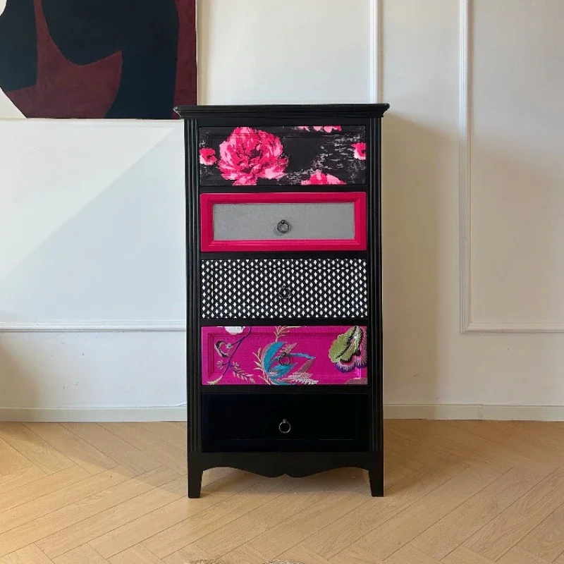 

European solid wood carved chest cabinet storage cabinet fabric art 5 chest storage cabinet