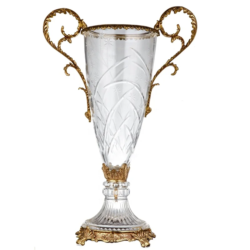 Newest Designs Luxury Brass  Crystal Flow Vase Fro Wedding Office Home Hotel Decorative