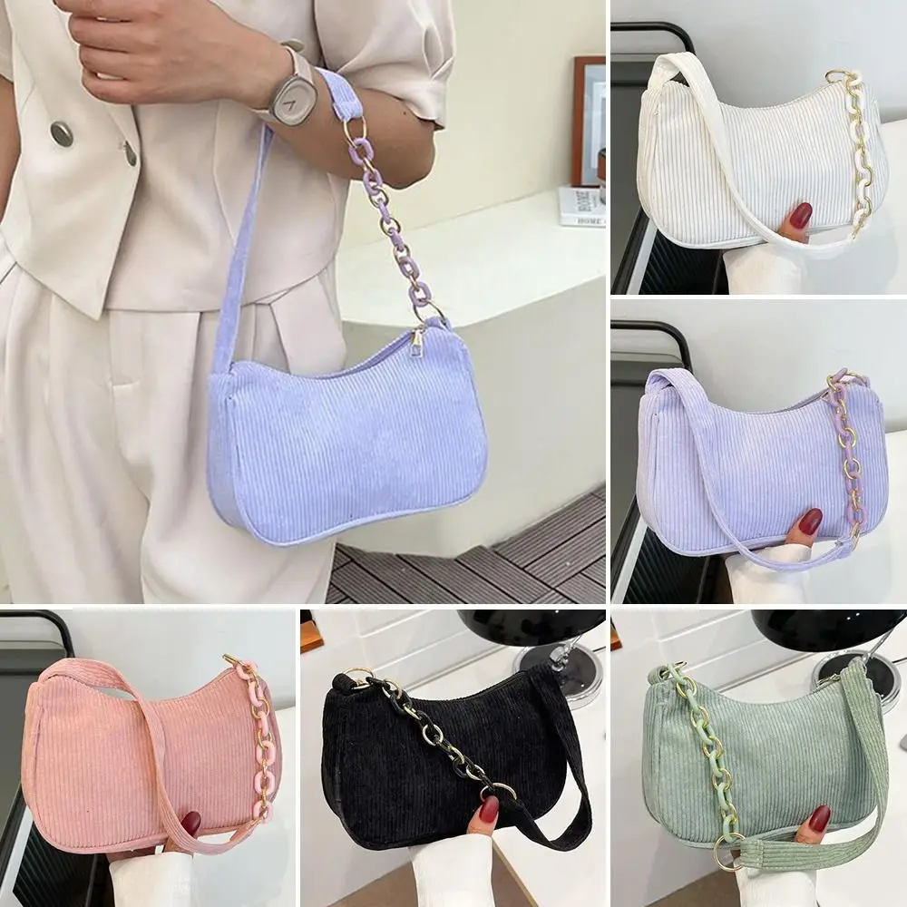 Fashion Vintage Women Handbags Corduroy Underarm Bag Casual Women Shoulder Bags Crossbody Zipper Female Handbag Clutch