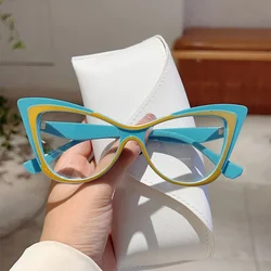 KAMMPT Oversized Cat Eye Glasses Women 2024 New Fashion Vintage Patchwork Optical Frames Trendy Chic Blue Light Blocking Eyewear
