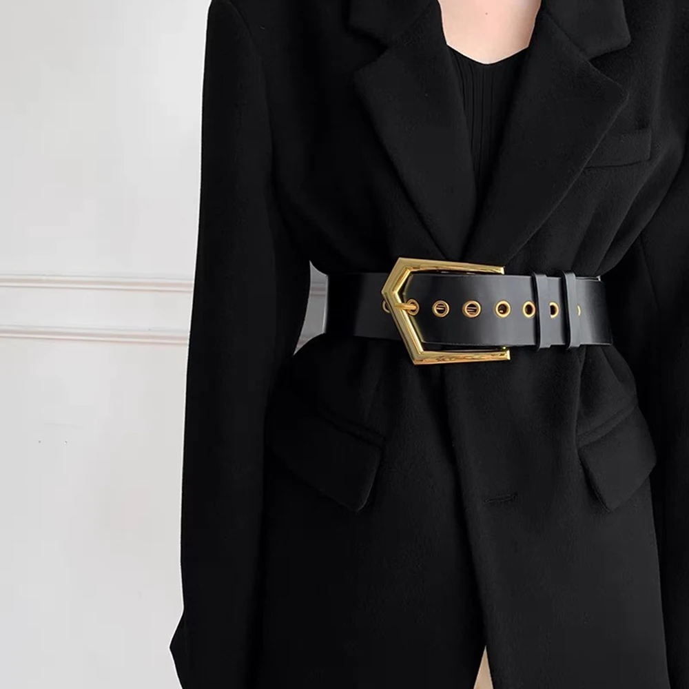 New waist cover ladies Europe and the United States cross-border belt decorative suit jacket exaggerated geometric buckle elasti