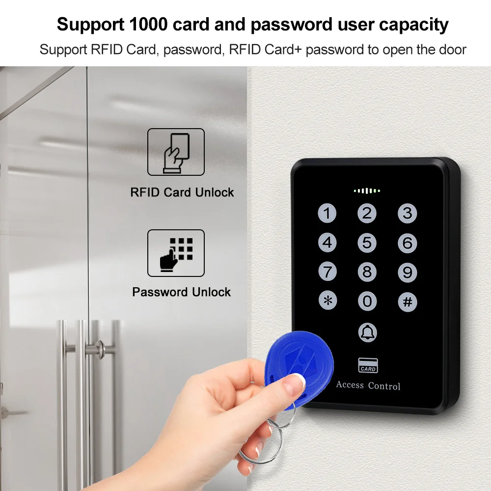 Cheap Standalone Access Control System Kit RFID Keypad 125KHz Card Reader Access Controller Keyfobs for Home OBO Hands