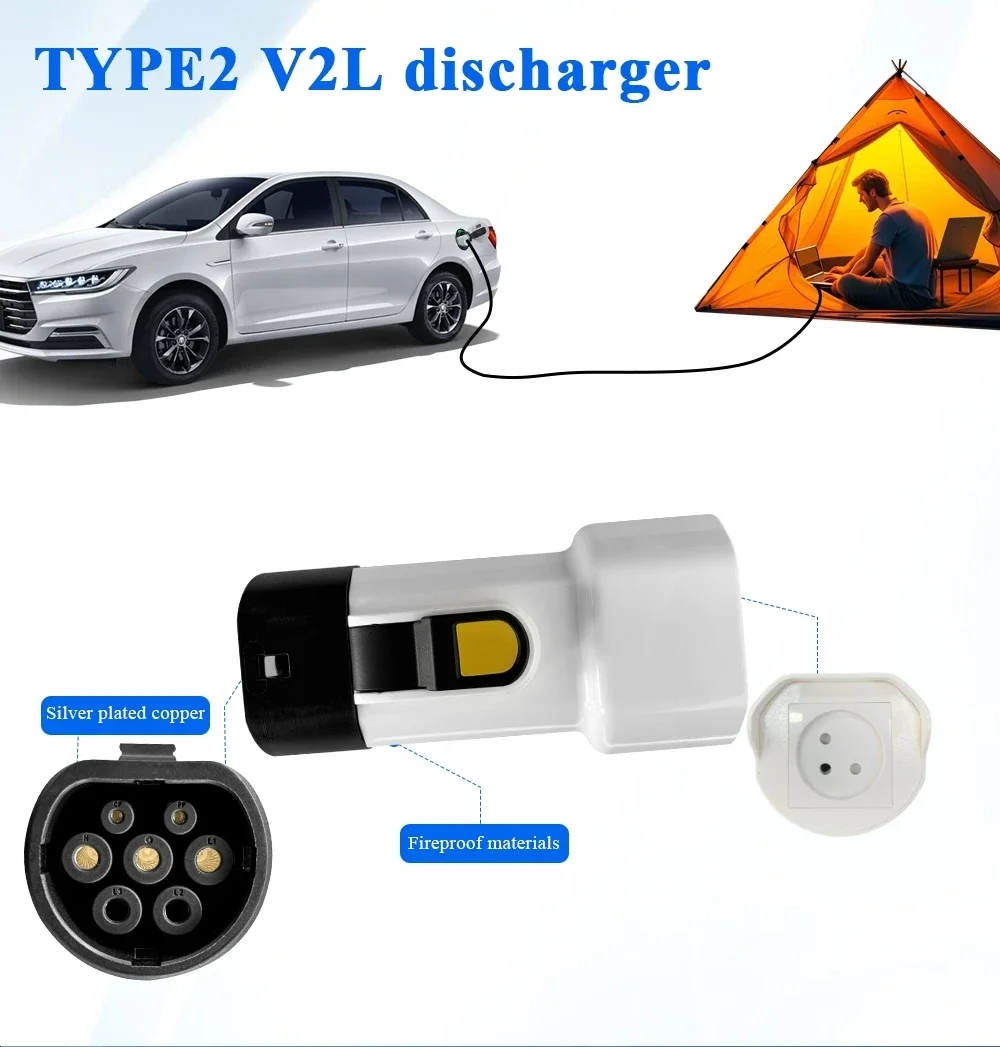 V2L Discharger Israel Plug For Type2 Car Discharge EV Cable Adapter Support MG Kia Hyundai Discharge V2L Vehicle to Load Type 2