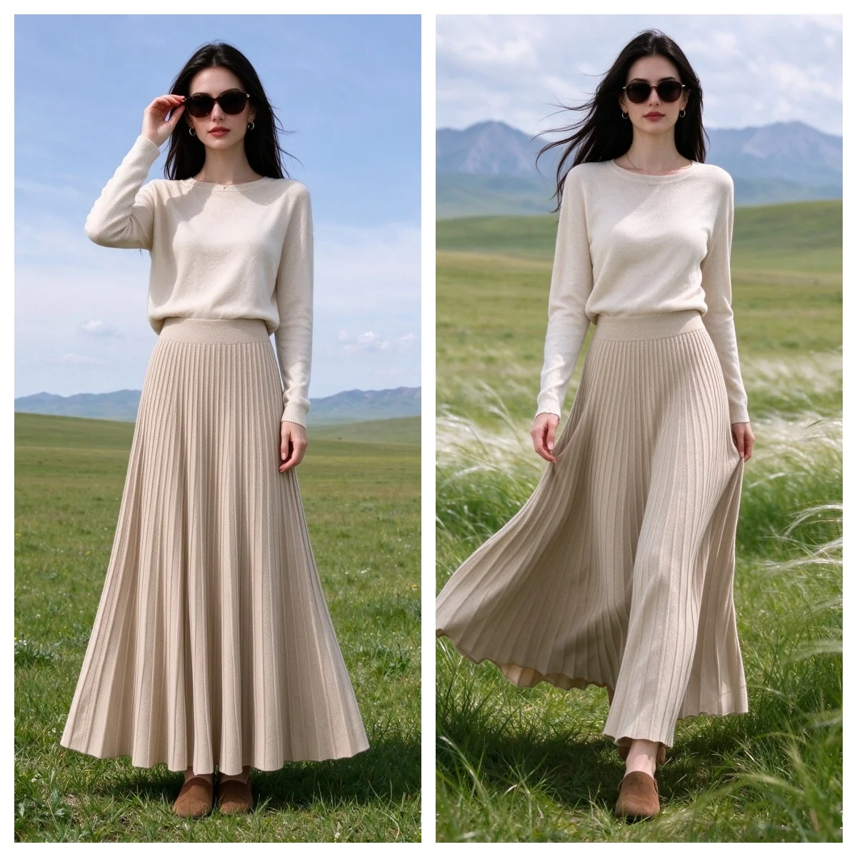 Guobioziy Women's Skirt 2026 Fall/Winter New Style Solid Color Pleated Simple A-Line Long Skirt Elegant and Stylish