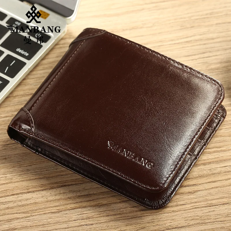 2024 New Fashion Business Men's Wallets Cow Genuine Leather Short Wallet Real Leather Male Cash Purses Clutch Boy Casual Wallets