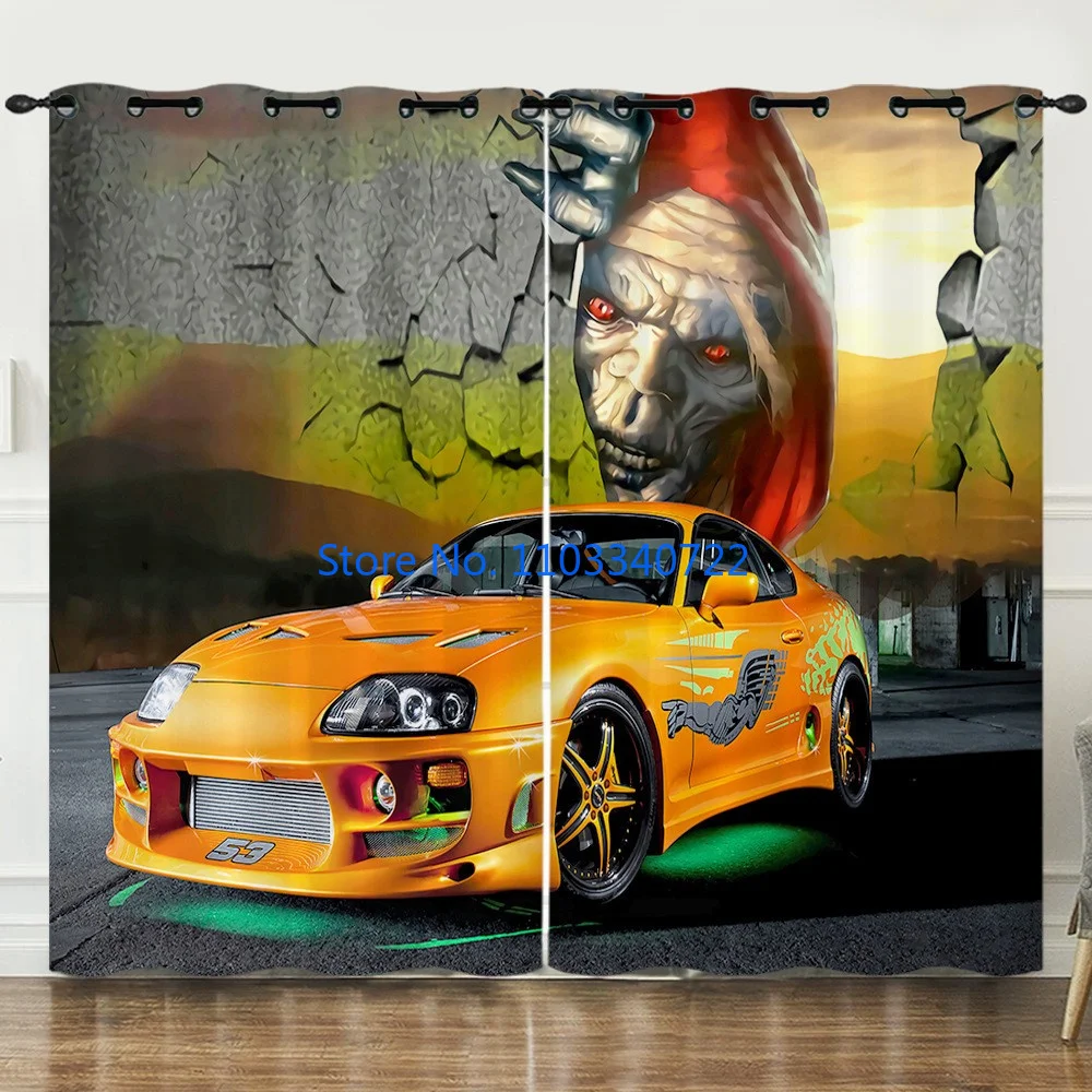 

3D Sports Racing Car Printed Window Curtains for Boys Men Adults Scenery Living Room Bedroom Kitchen Blackout Curtain Drapes