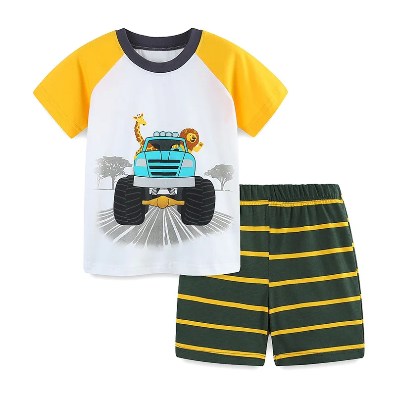 

Source of Goods2024Summer New Boys' Short-Sleeved Suit Style Children Knitted Cotton Cartoon Two Piece SetAosd