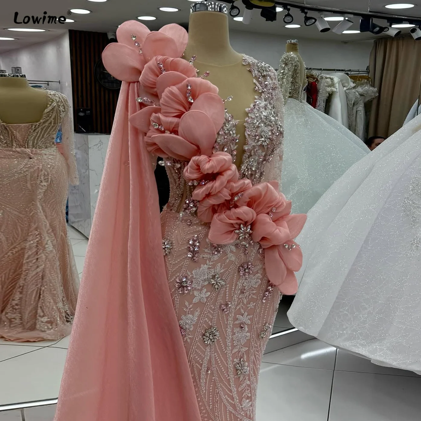 

Розовое вечернее платье с рюшами и цветочным принтом, платье русалки, платье для выпускного вечера, элегантное и гламурное вечернее платье, женское вечернее длинное платье, настраиваемое