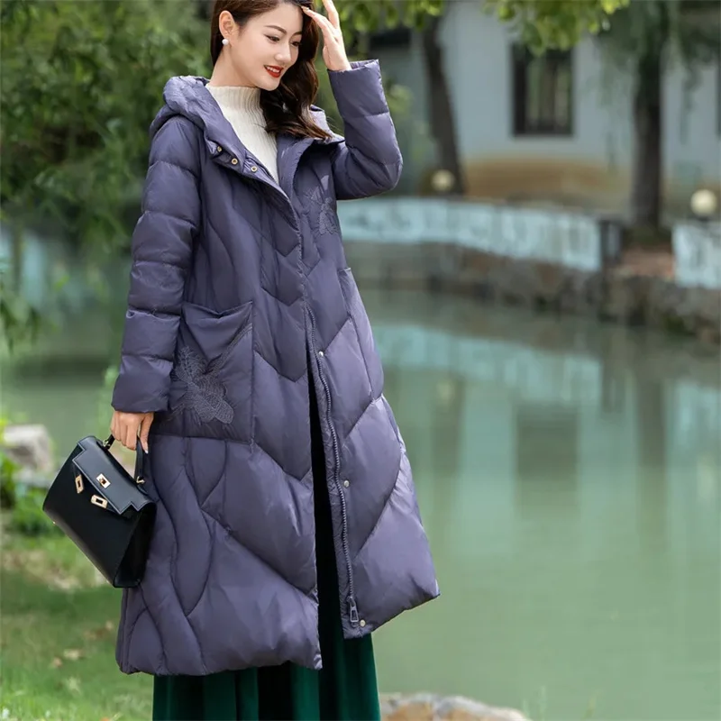 

Women's Down Cotton Jacket Fashion Hooded Chinese Style Ladies Winter Parka Coat Elegant Temperament Female Outerwear