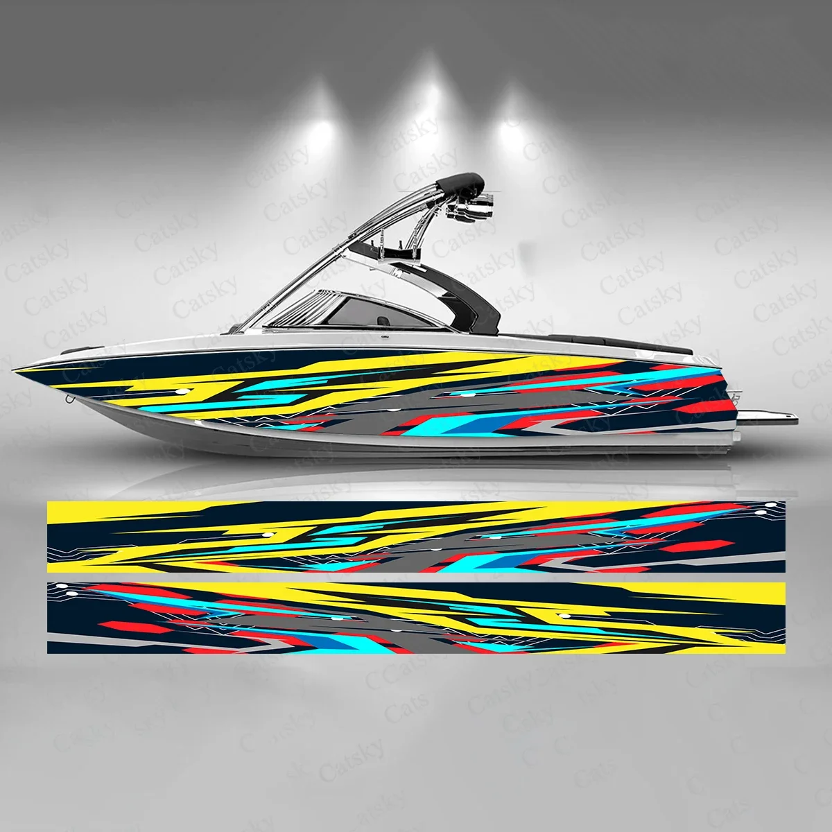 

Colorful Blurred Lines Charming Boat Sticker Fashion Custom Fish Boat-Sticker Vinyl Waterproof Boat Wrap Graphic Boat Wrap Decal