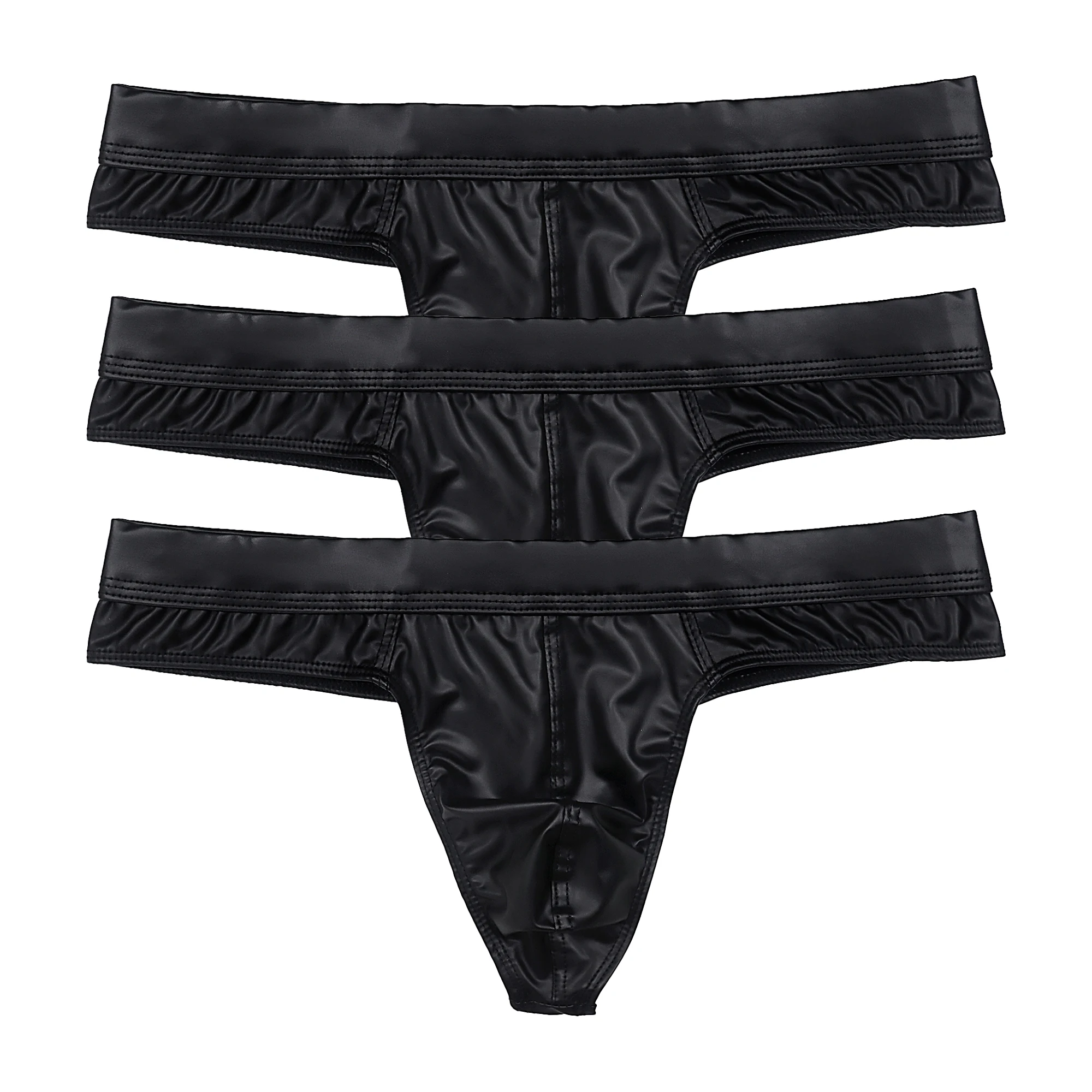 الرجال 3 قطعة ملابس داخلية جلدية مثيرة بولي كلوريد الفينيل لامعة منخفضة الخصر المثيرة ثونغ الأسود بيكيني السروال رجل منتفخ القضيب حقيبة الملاكمة ملخصات #3